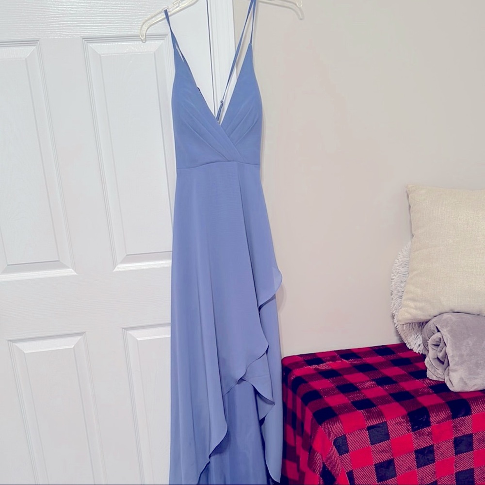 Baby blue dress low V-neck